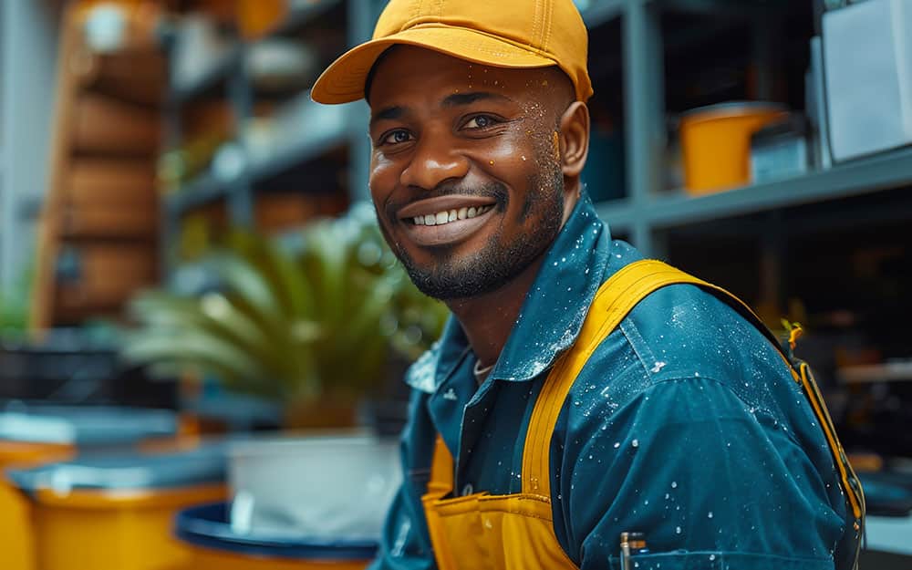 Portrait of a young man in a bright uniform working